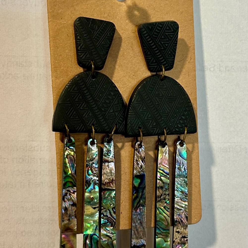 Elegant Black and Abalone Dangle Earrings